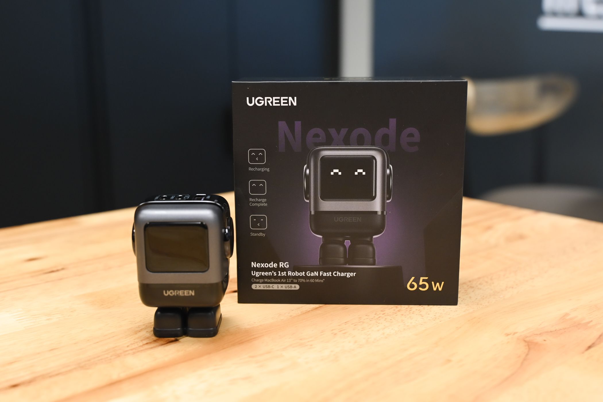 The Ugreen Nexode RG (Robot GaN) Charger with packaging