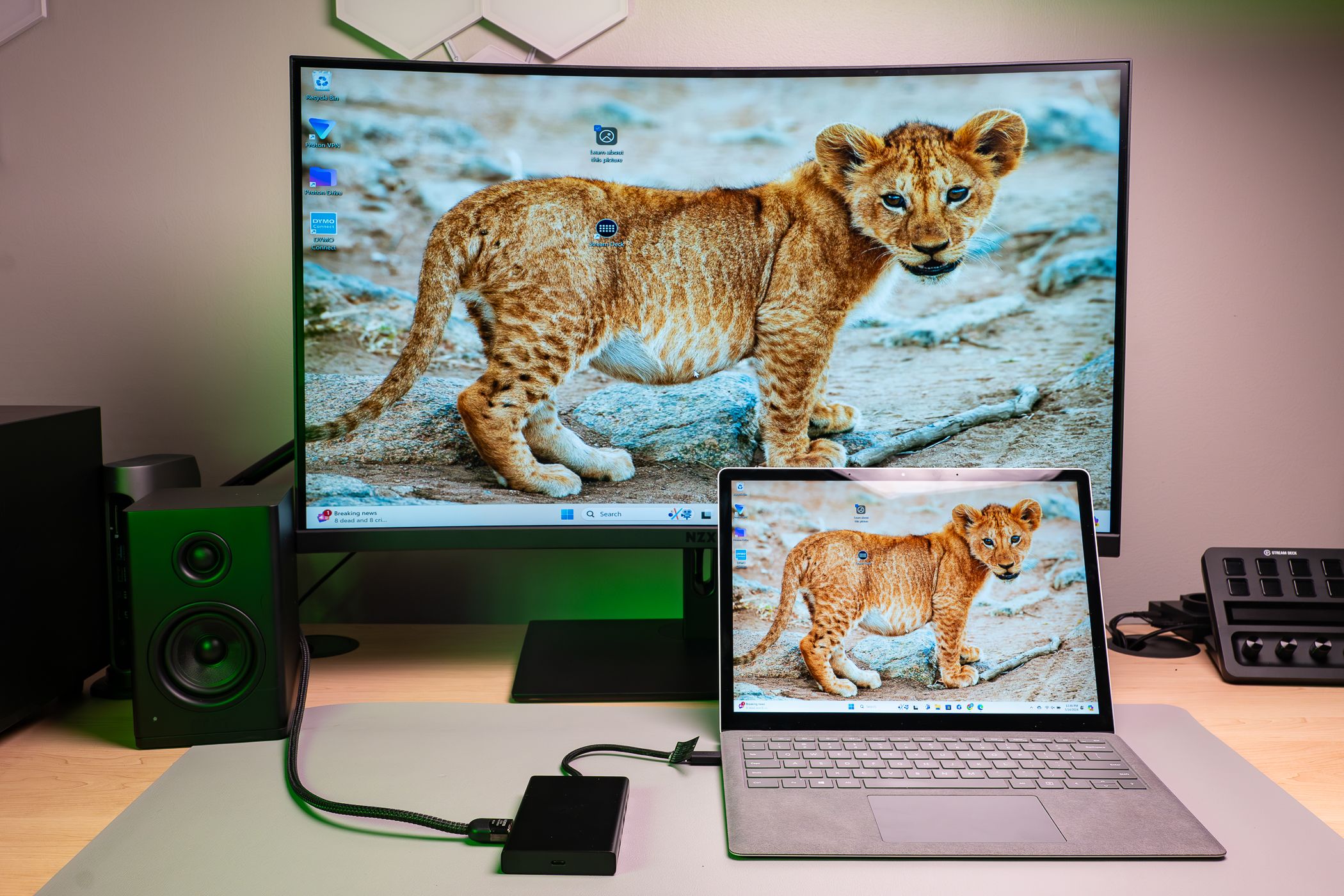 The Razer USB C Dock connected to a laptop