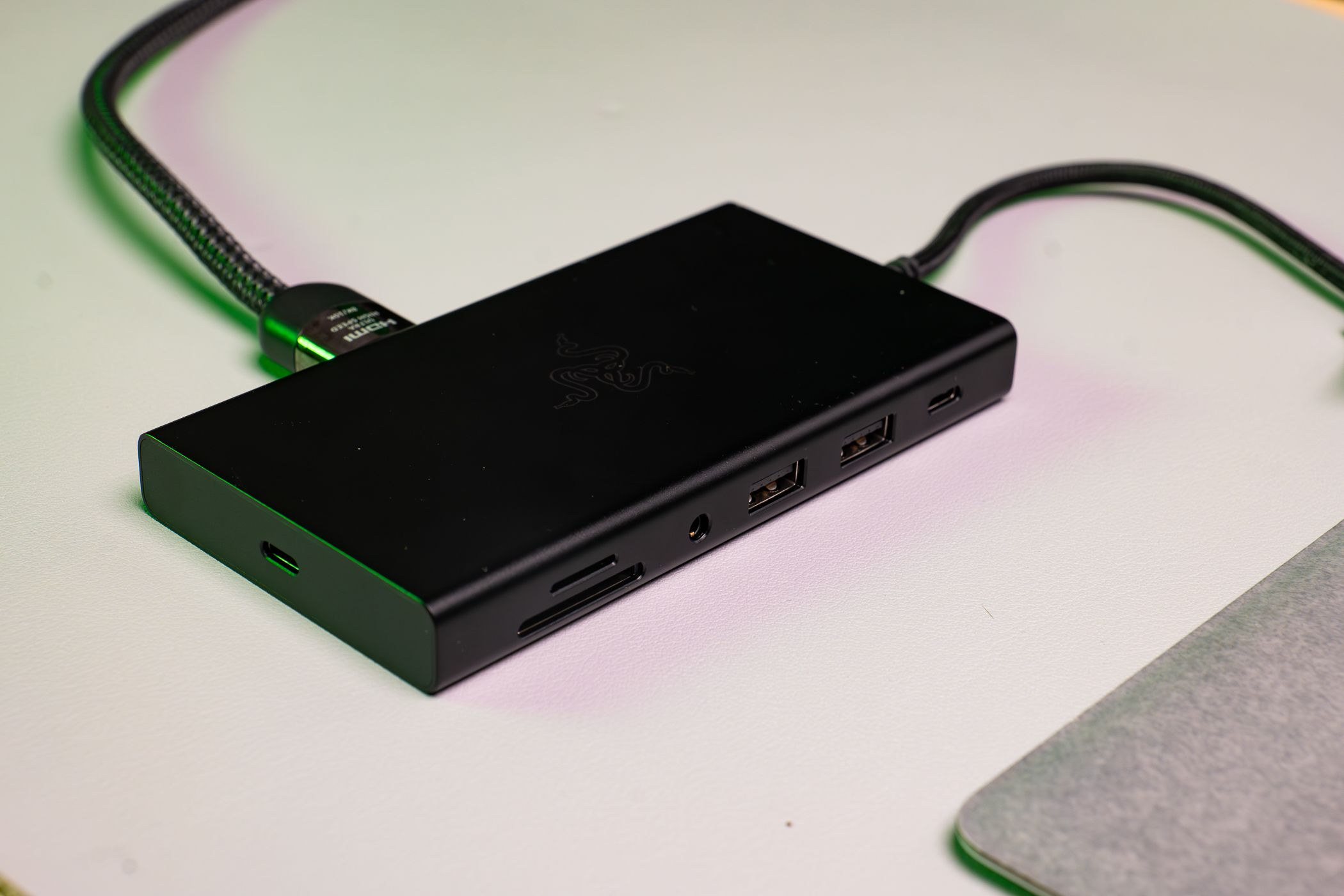 The Razer USB C Dock connected to a laptop