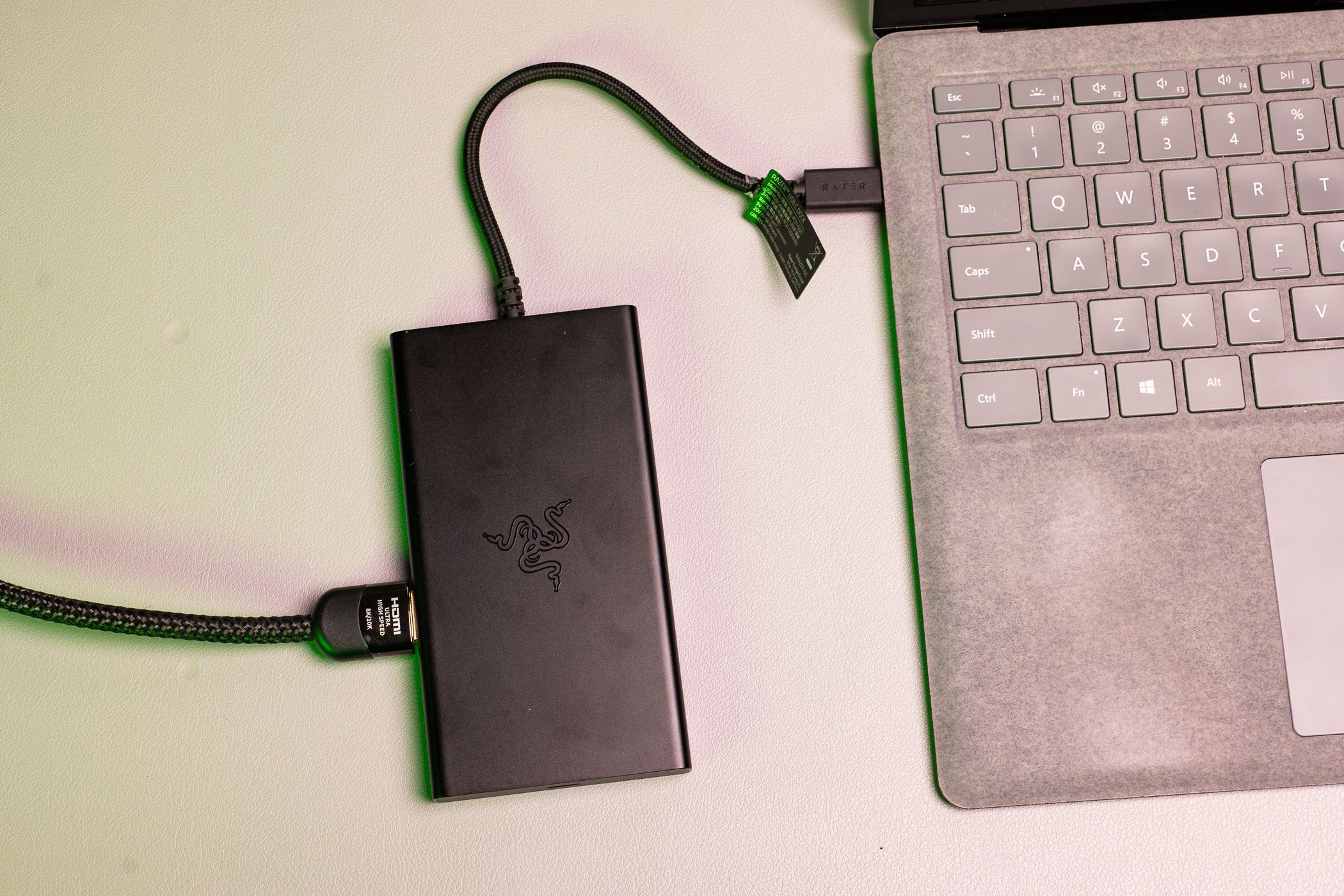 The Razer USB C Dock connected to a laptop