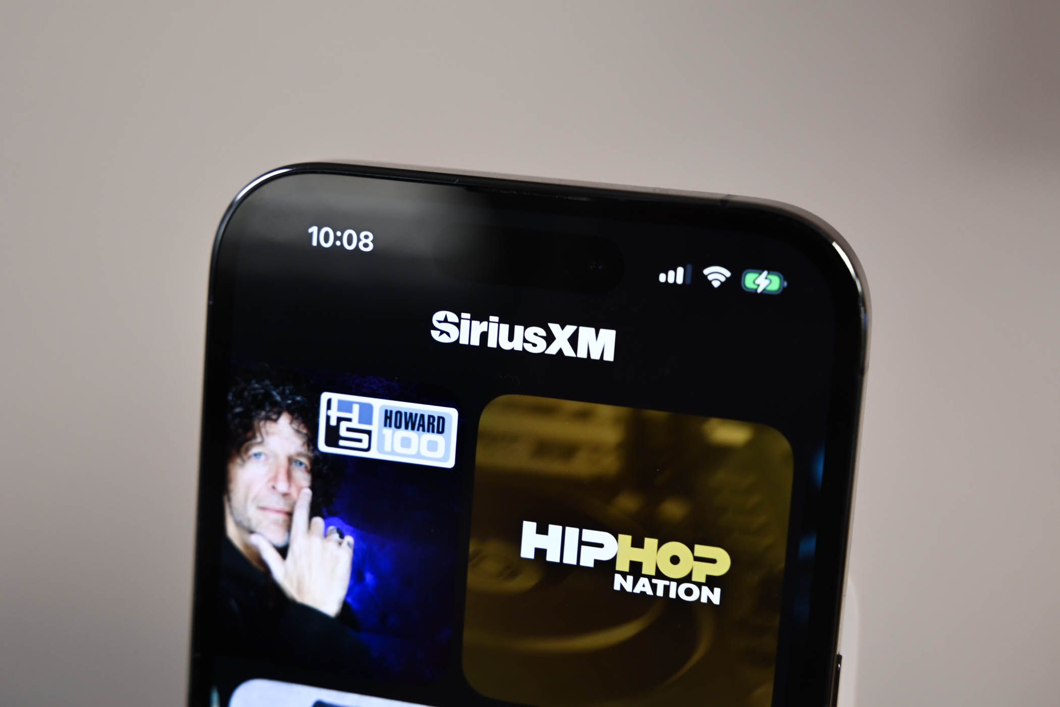 SiriusXM open on an iPhone 14 Pro