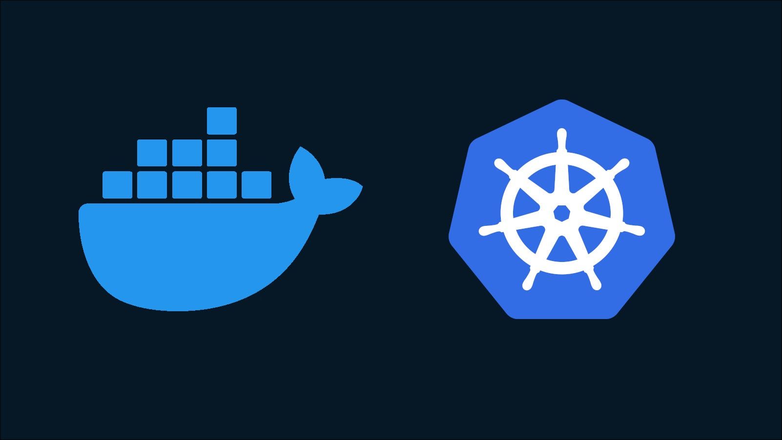 Illustration showing the Docker and Kubernetes logo.