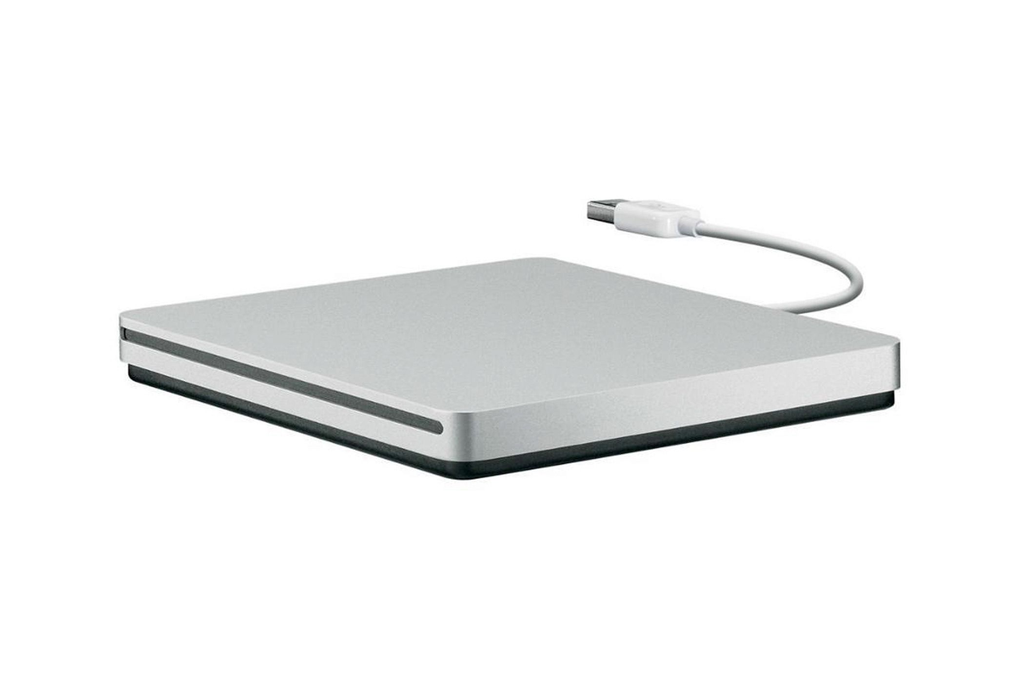 The Apple USB SuperDrive on a white background.