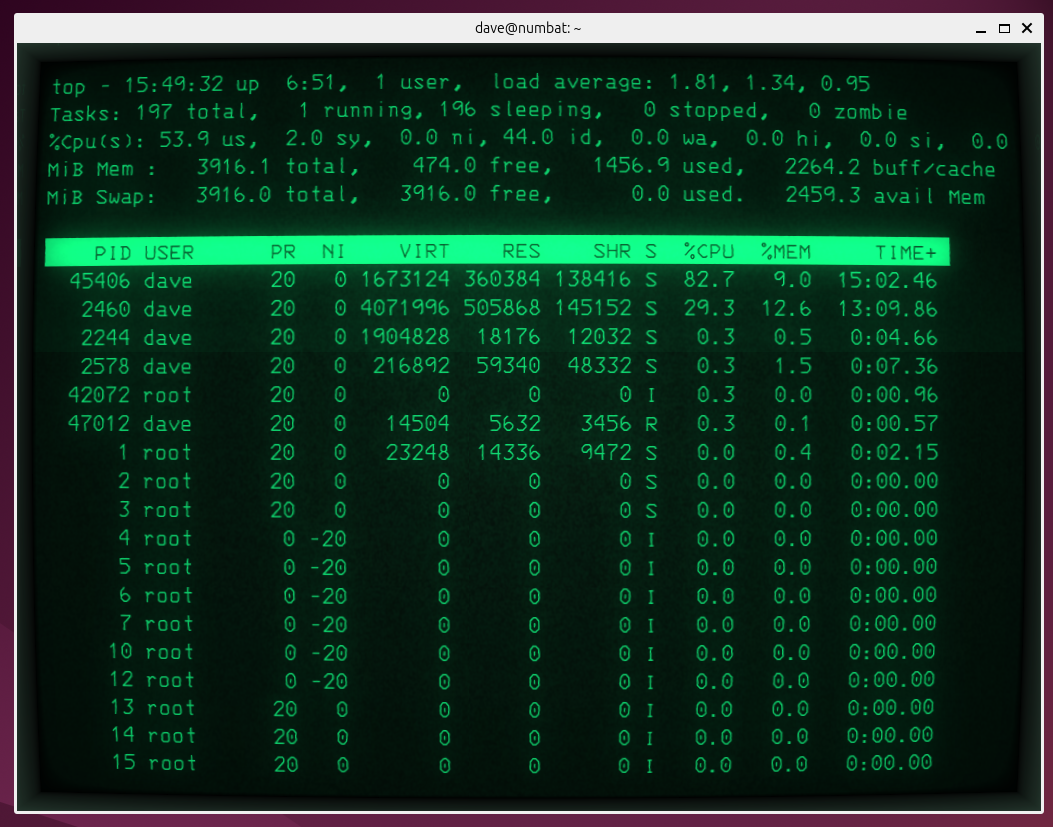 The IBM 3278 profile green screen display in CRT.