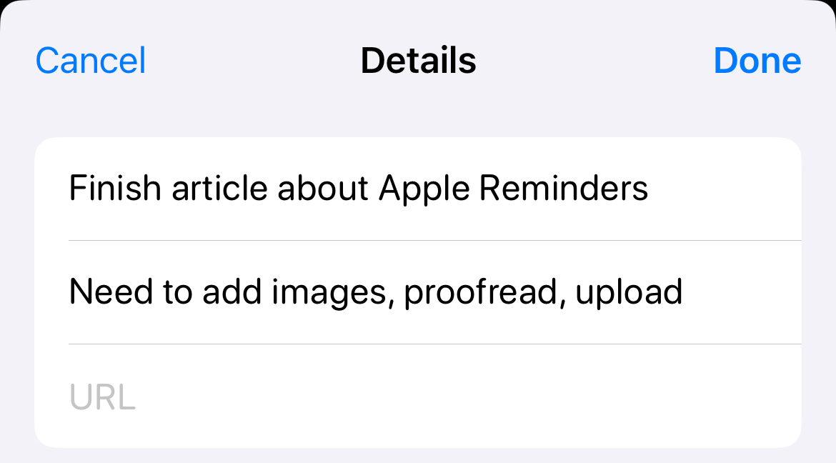 Add notes to your Apple Reminders tasks.