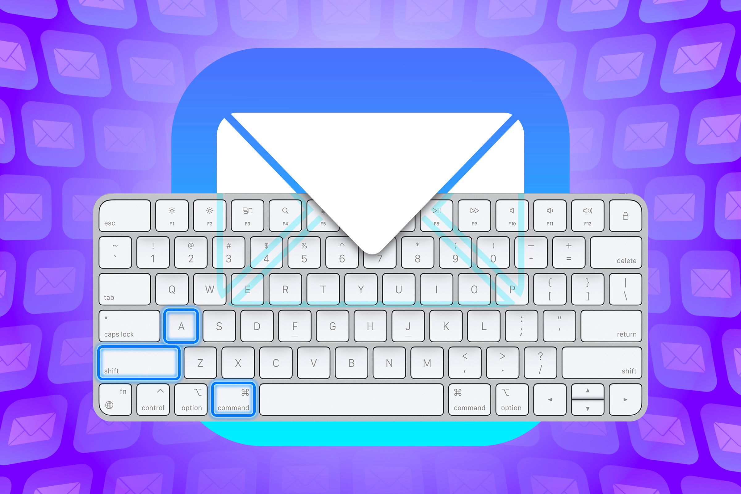 An Apple keyboard with the Apple Email icon.