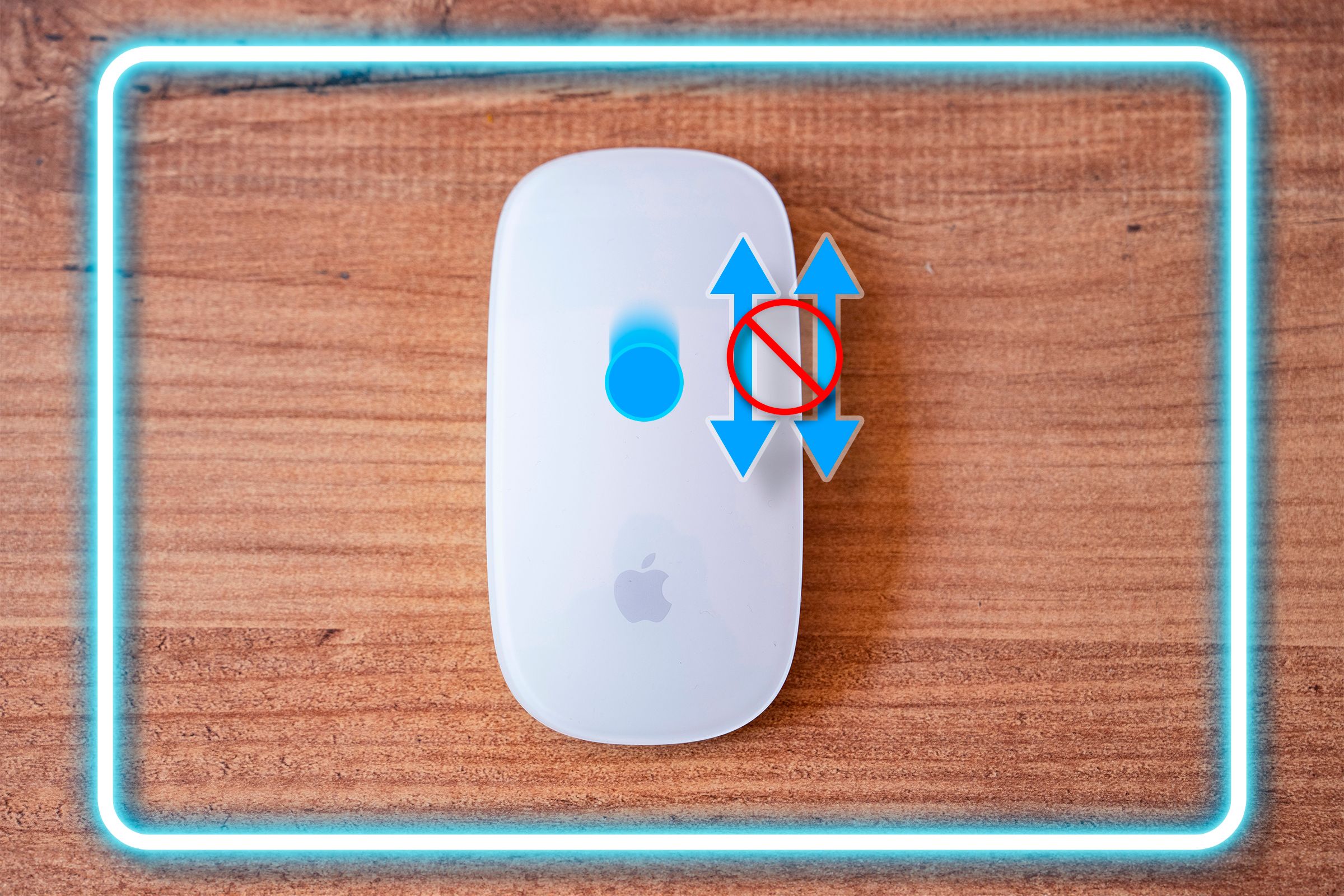 An Apple mouse illustrating disabled natural scrolling.