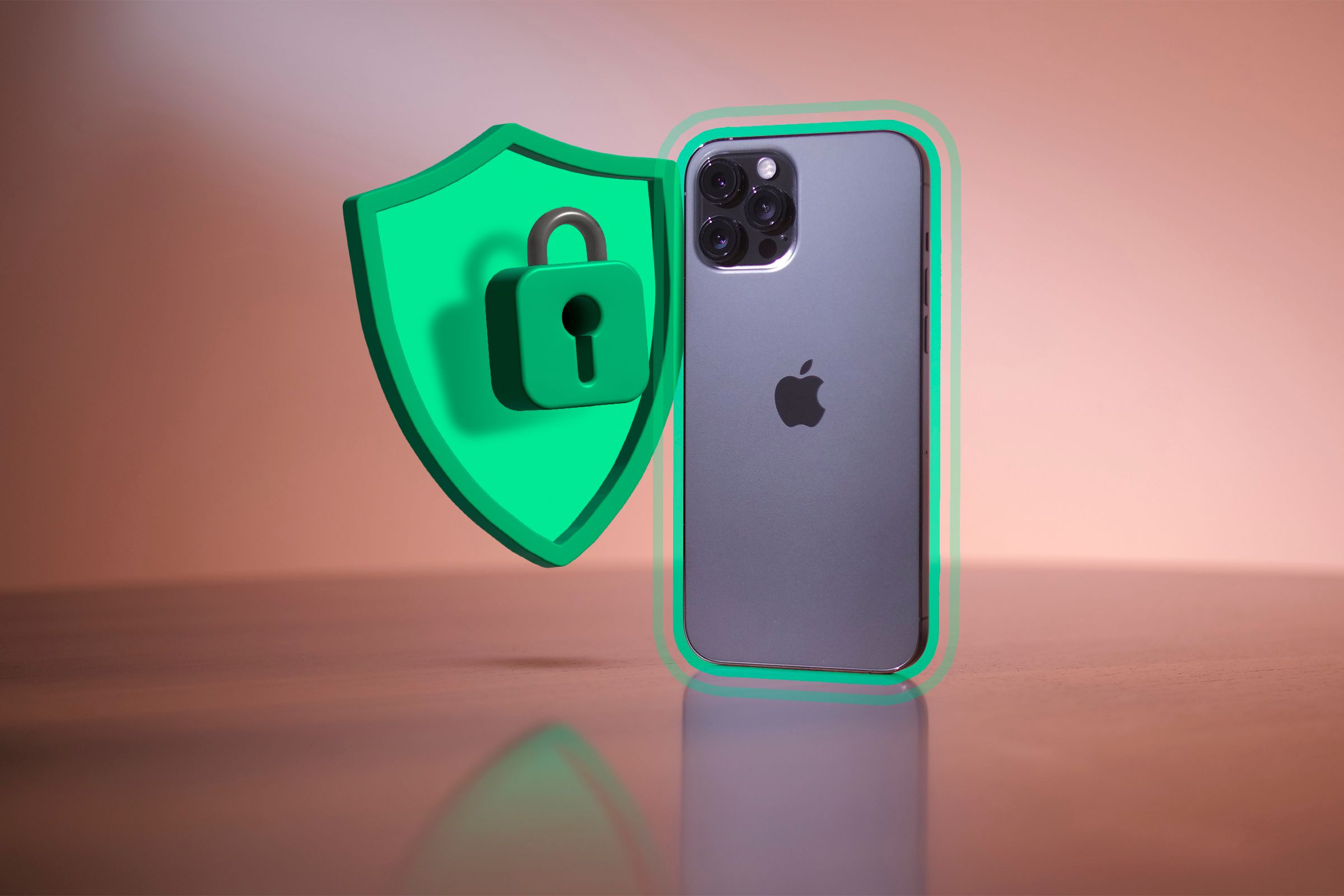 An iPhone with a shield and a padlock next to it.