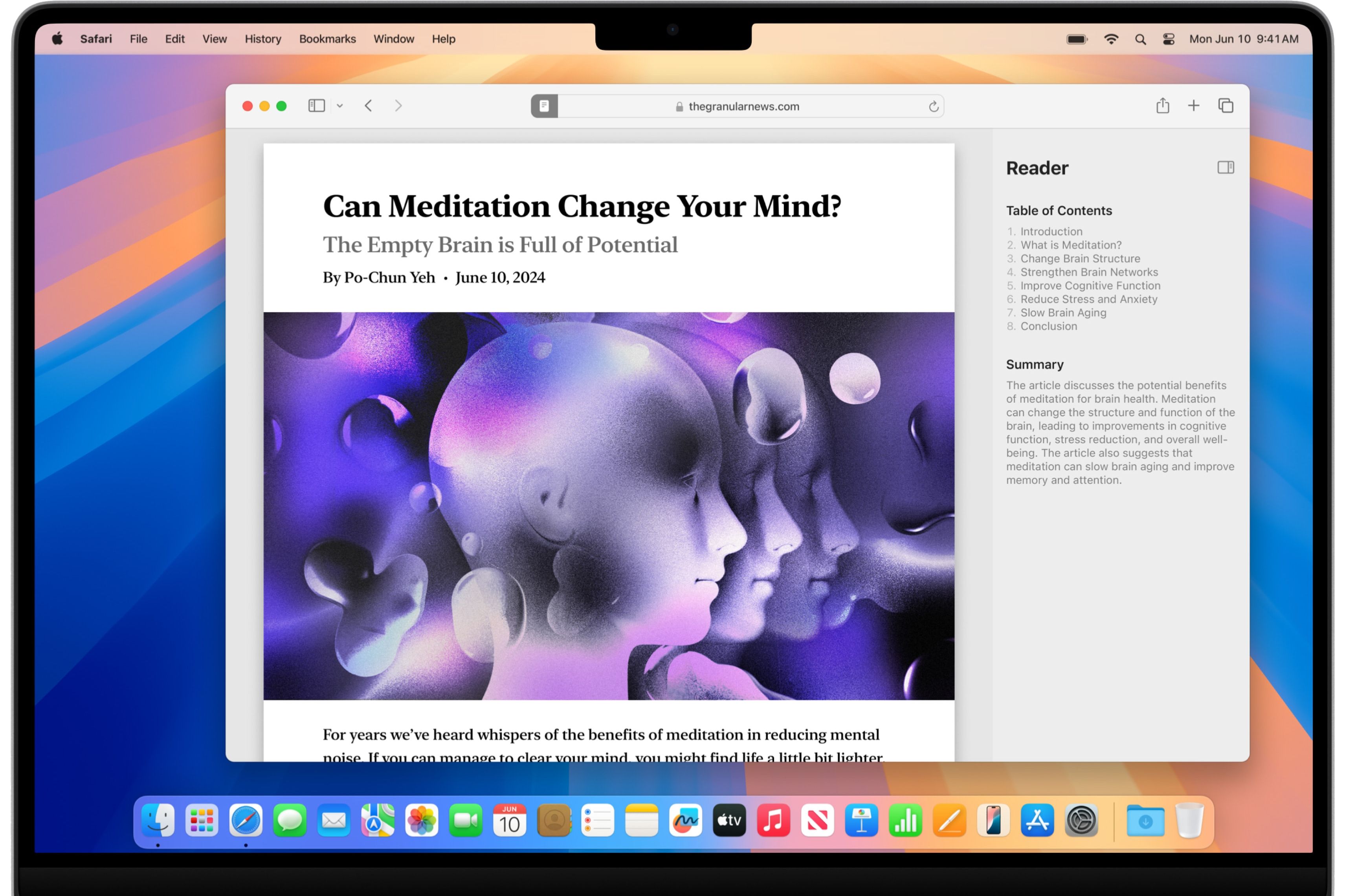 Safari's Reader Mode on macOS Sequoia.