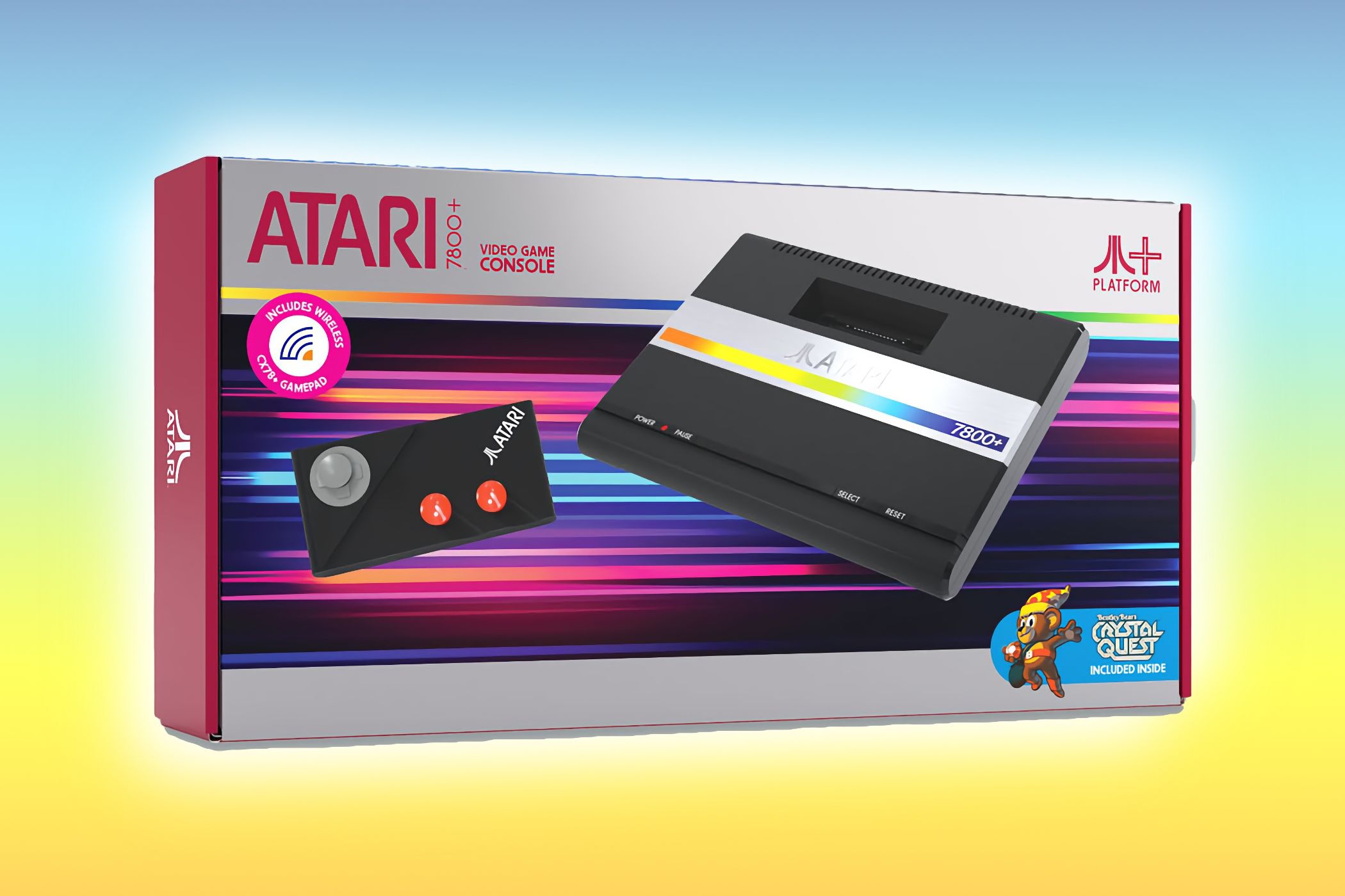 The packaging of Atari's 7800+ retro console.