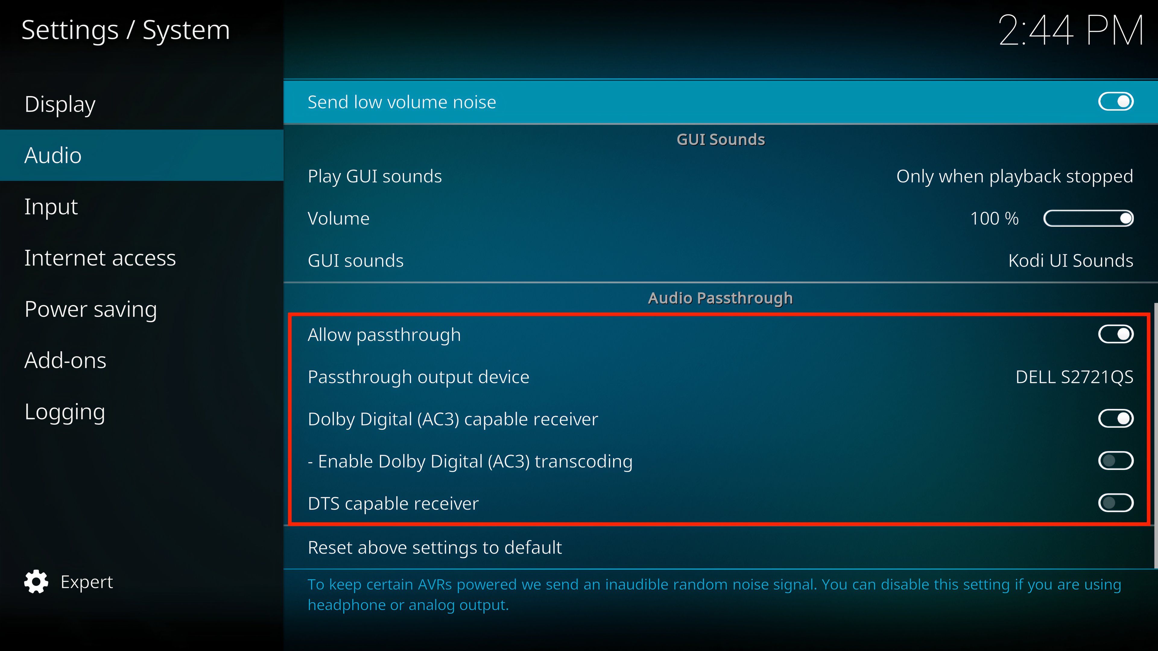 Audio passthrough settings are available for those with equipment that suports it.