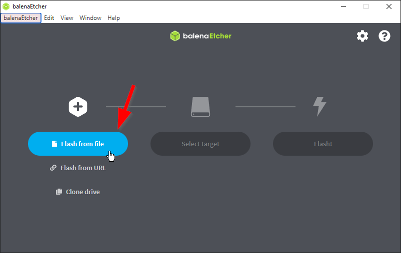 Selecting the "Flash from file" option in Balena Etcher.