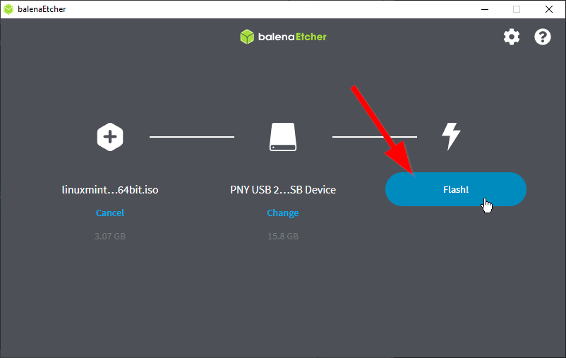 Selecting the "Flash!" option in Balena Etcher