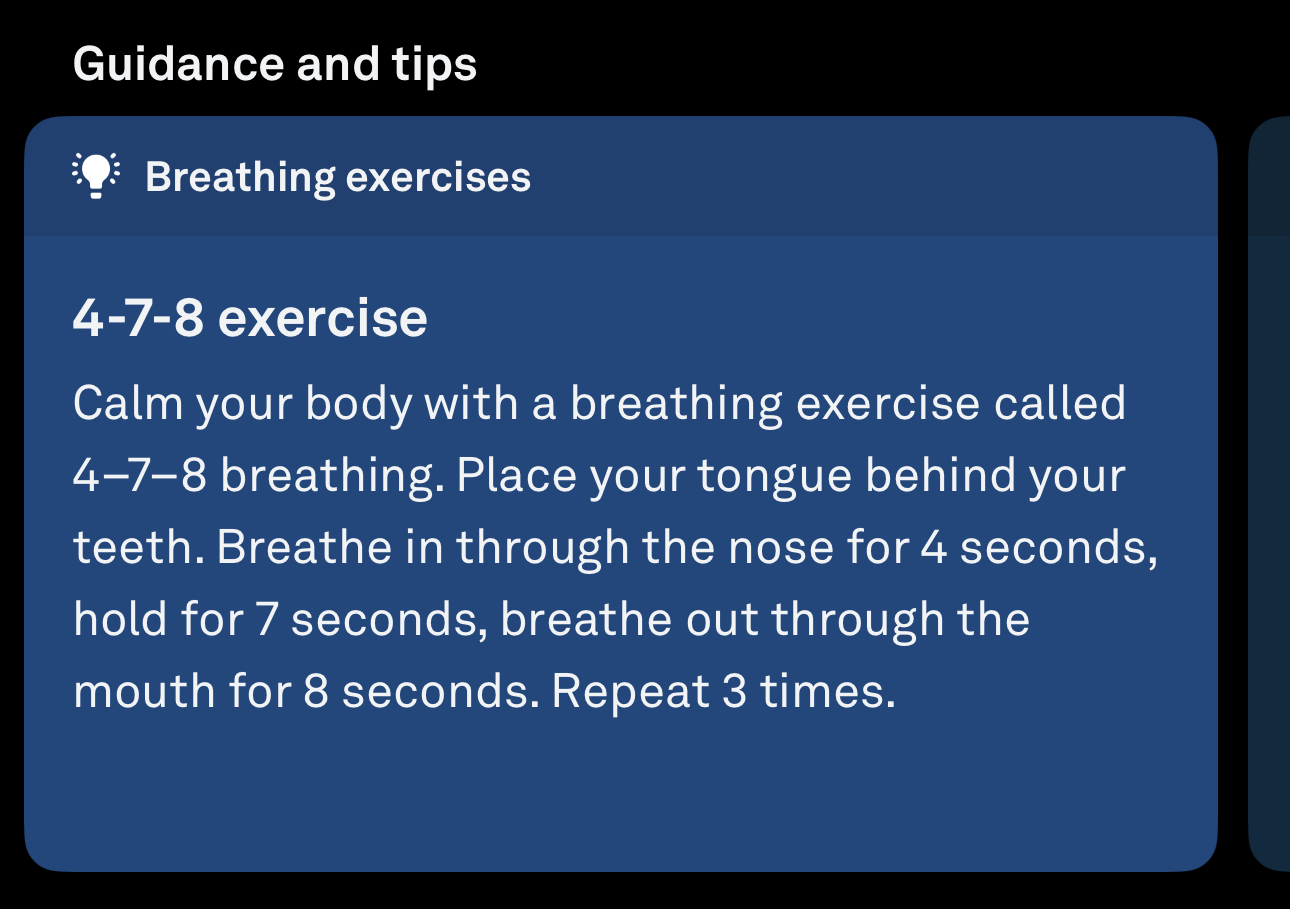 Advice on a breathing pattern, seen in the app