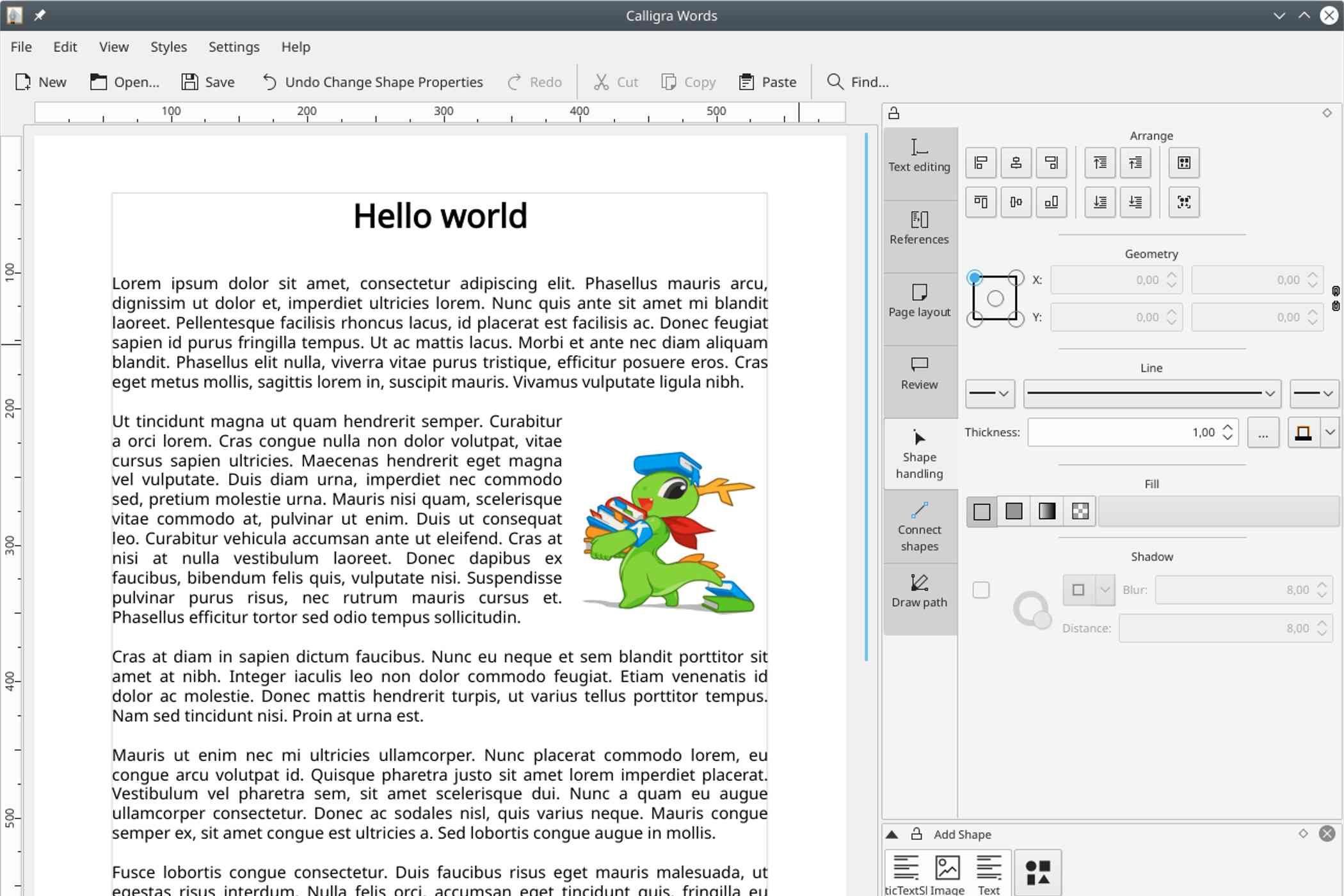 Calligra word desktop mode with plain text