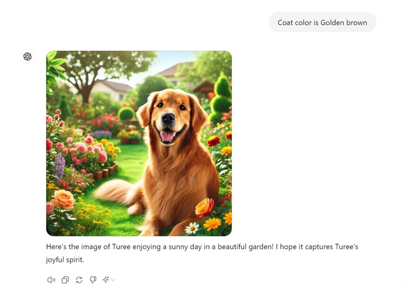 generate an image of my dog enjoying in a garden