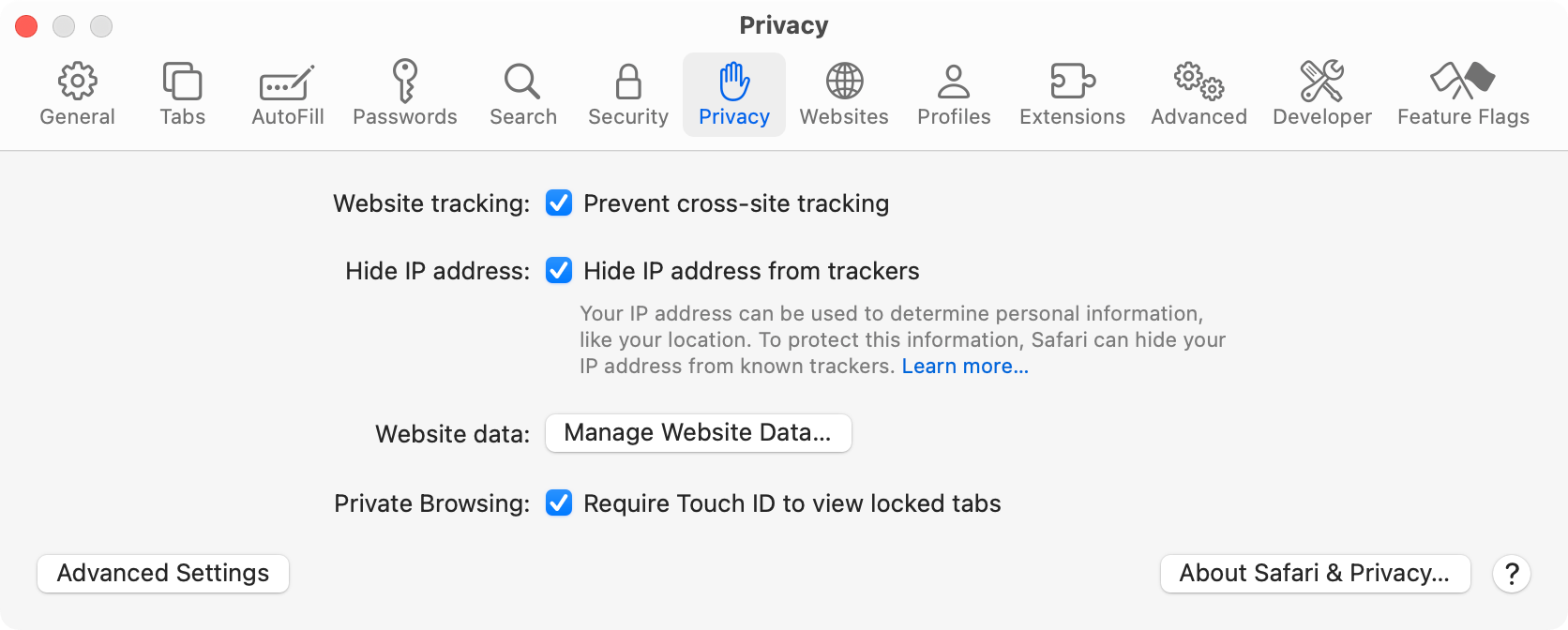 Check Safari's Privacy settings to make sure the basics are enabled.