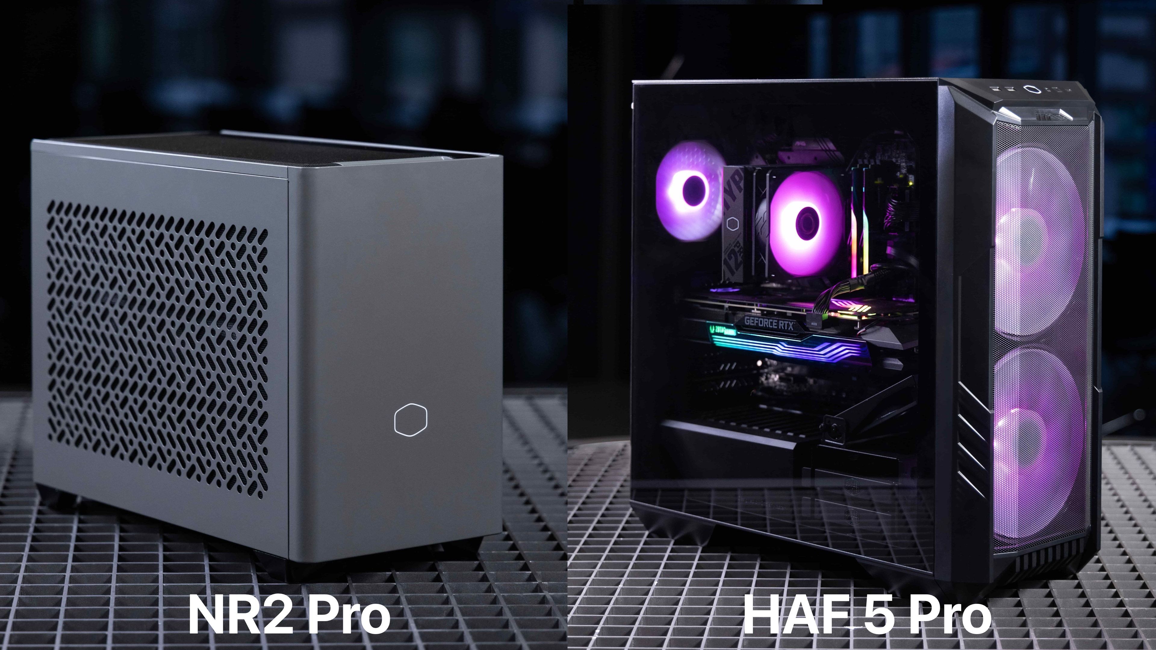 Two gaming PCs from Coioler Master next to each other.