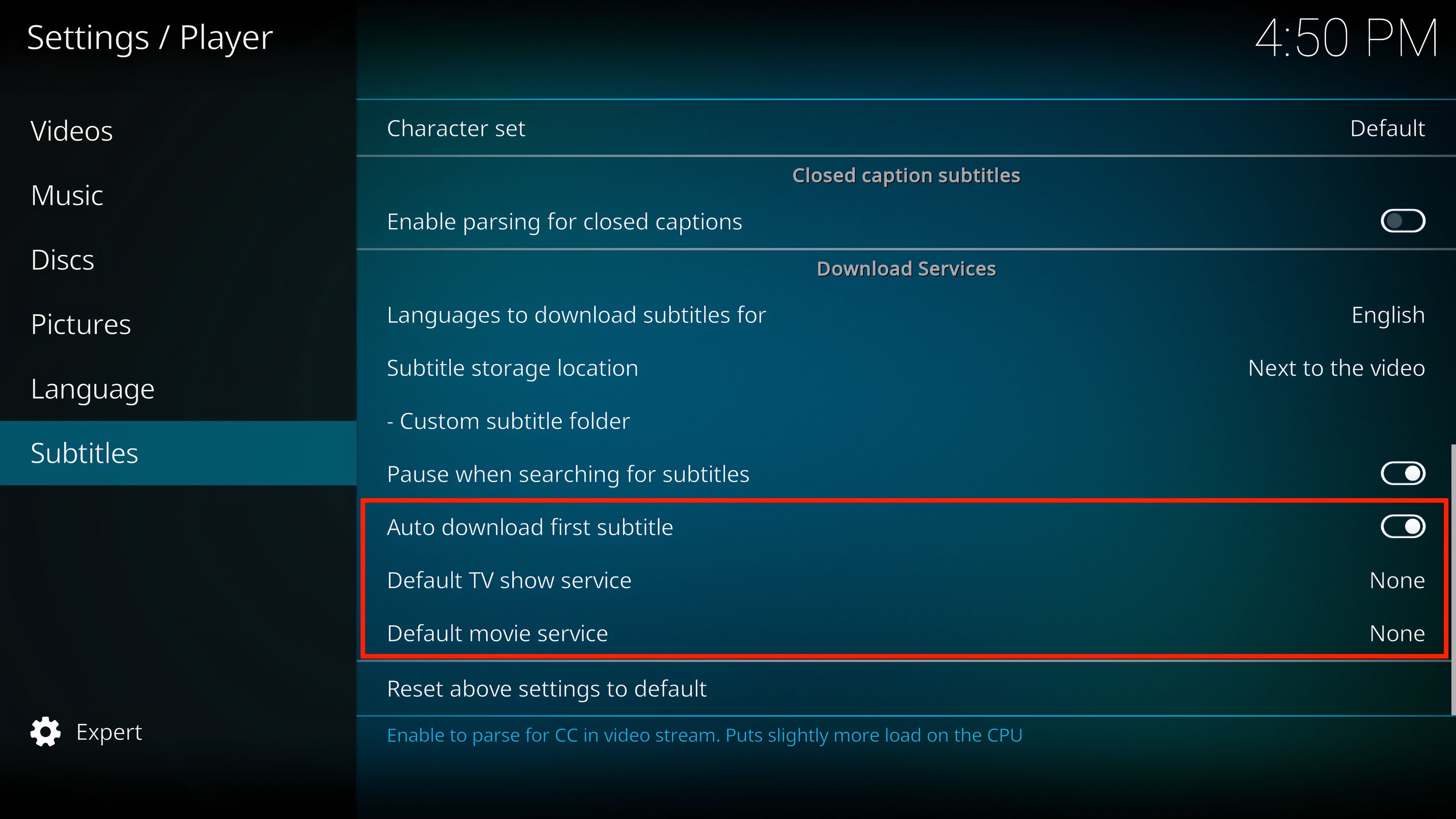 Configure subtitles to download automatically and the subtitles services.