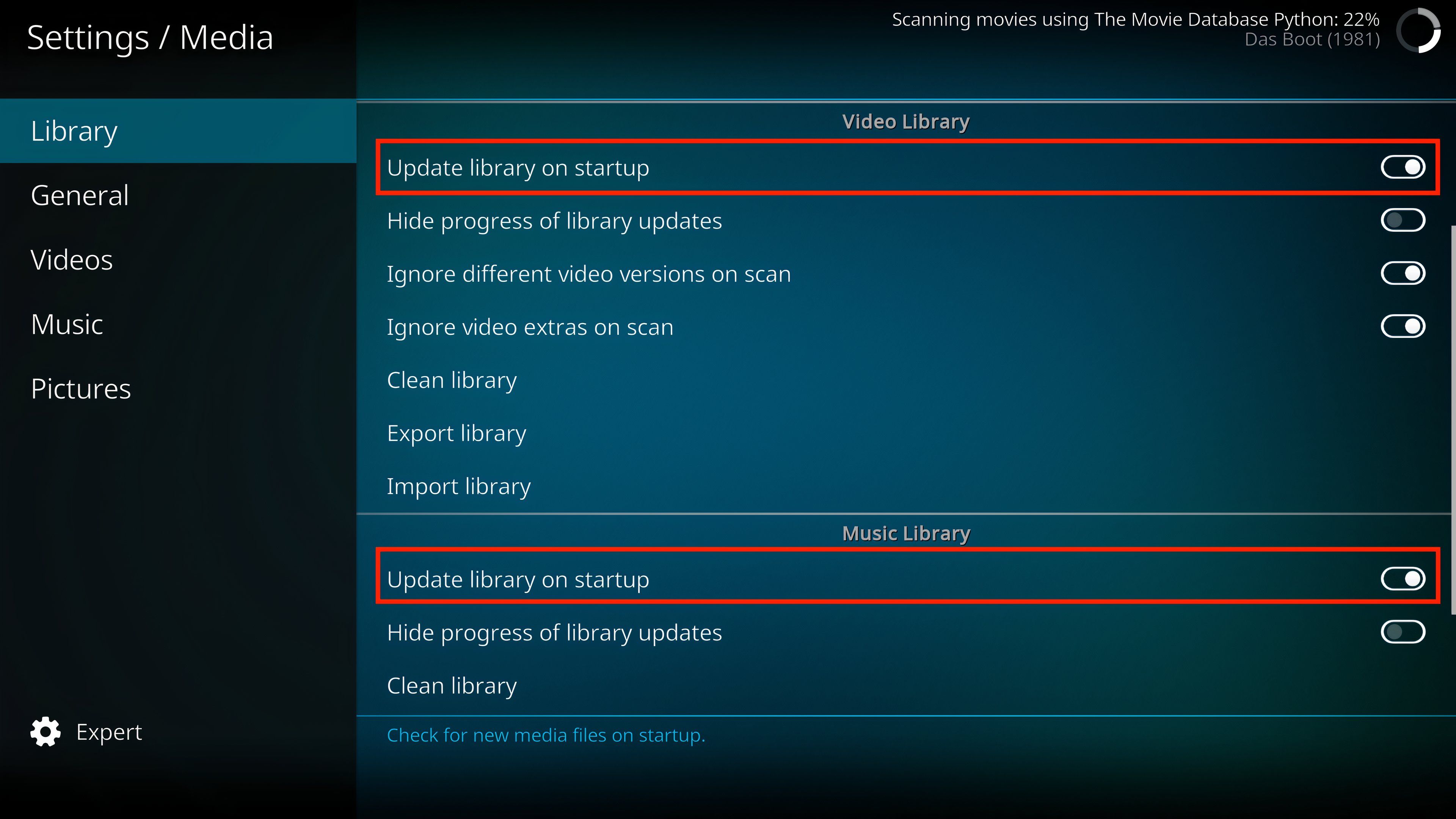 Confiigure Kodi to auto update libraries.