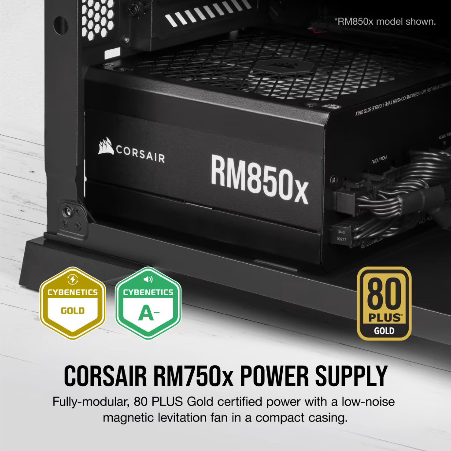 Corsair PSU with Cybenetics and 80 Plus PSU certifications.