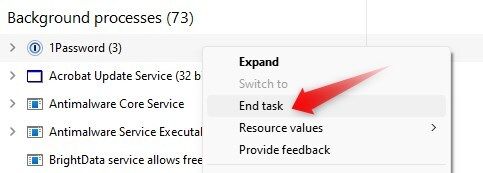 Disabling a background process in Task Manager.