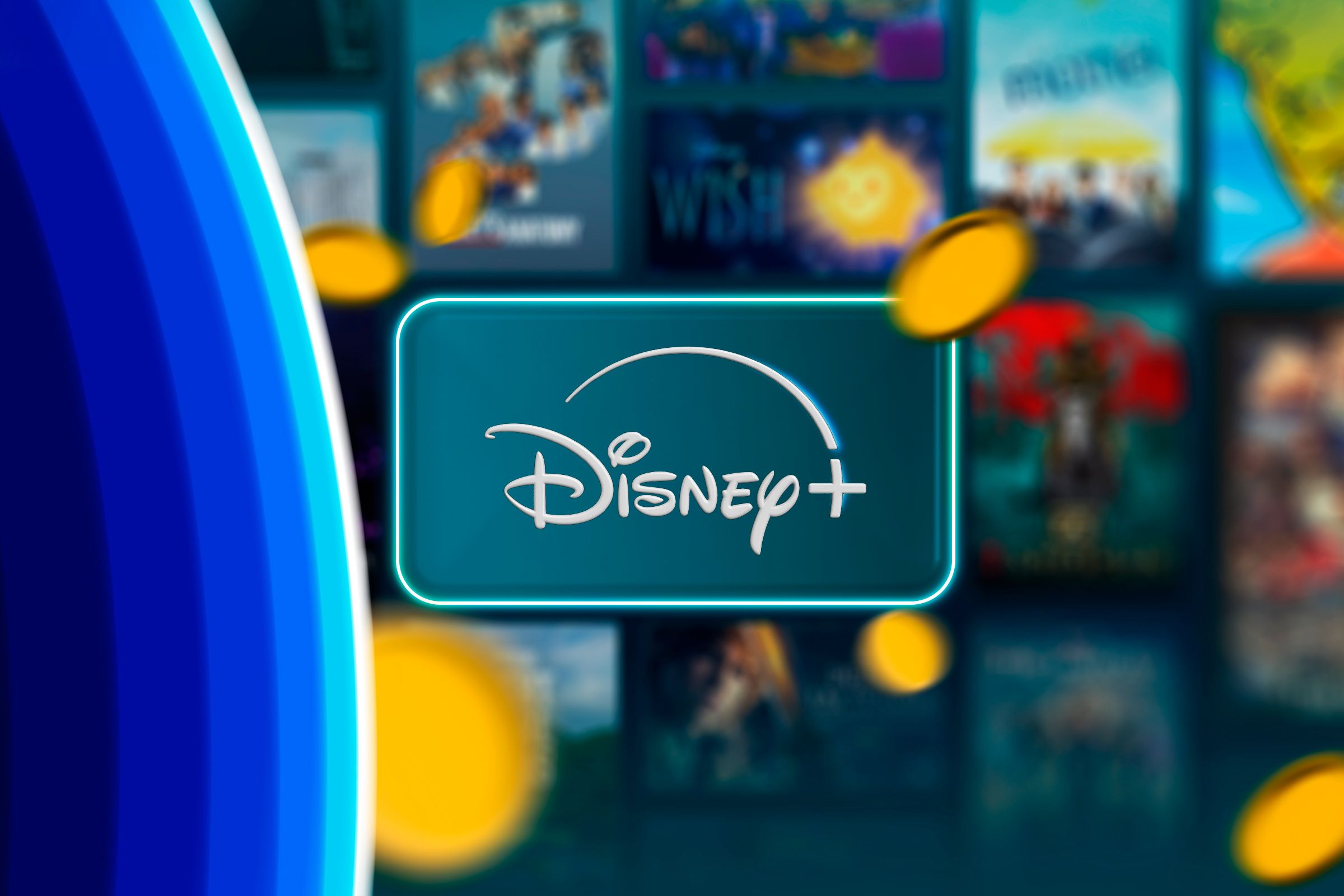 Disney+ logo surrounded by some coins.