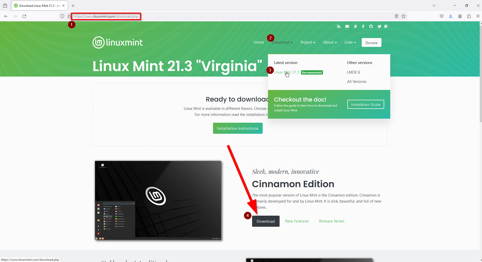 Link to Download Linux Mint Cinnamon