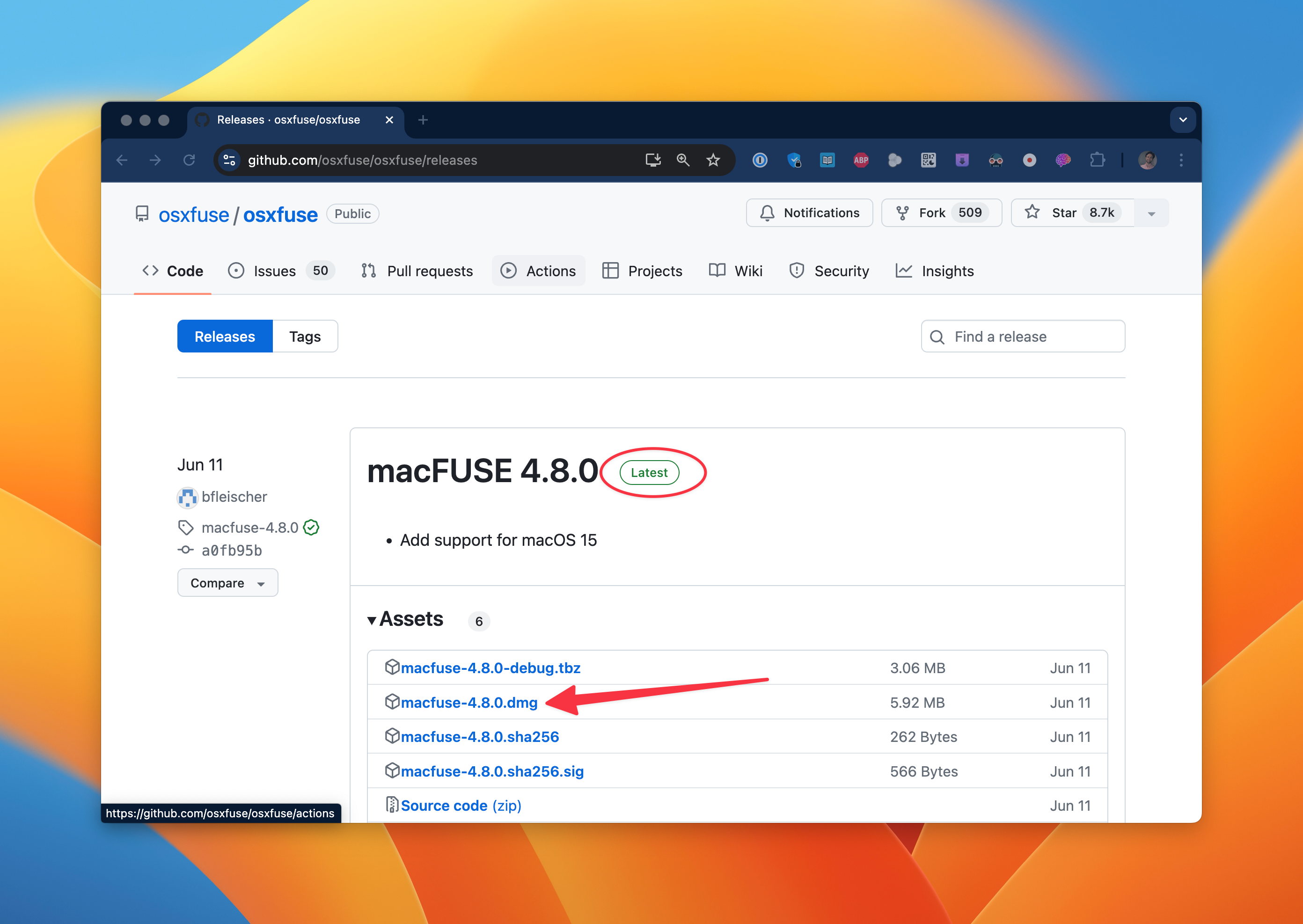 Downloading macFUSE latest version from GitHub