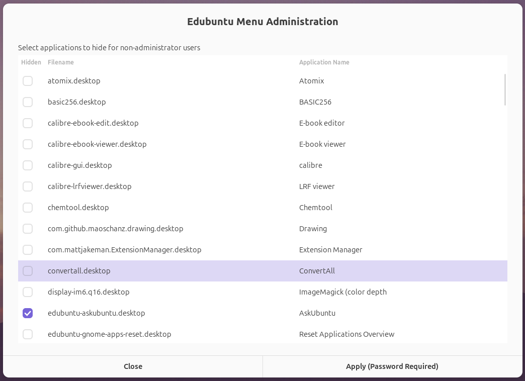 Edubuntu menu administration tool