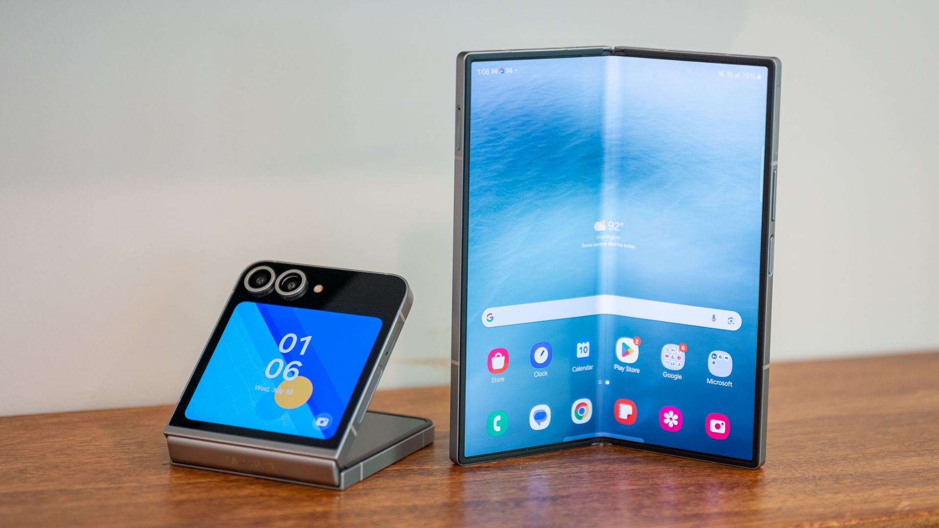 Galaxy Z Flip 6 next to the Fold 6 on a table.