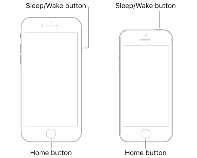 Instructions for force restarting an iPhone 6s and earlier.