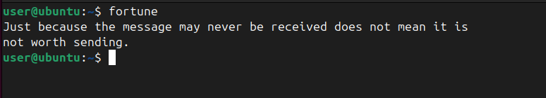 Running fortune command in Linux terminal.