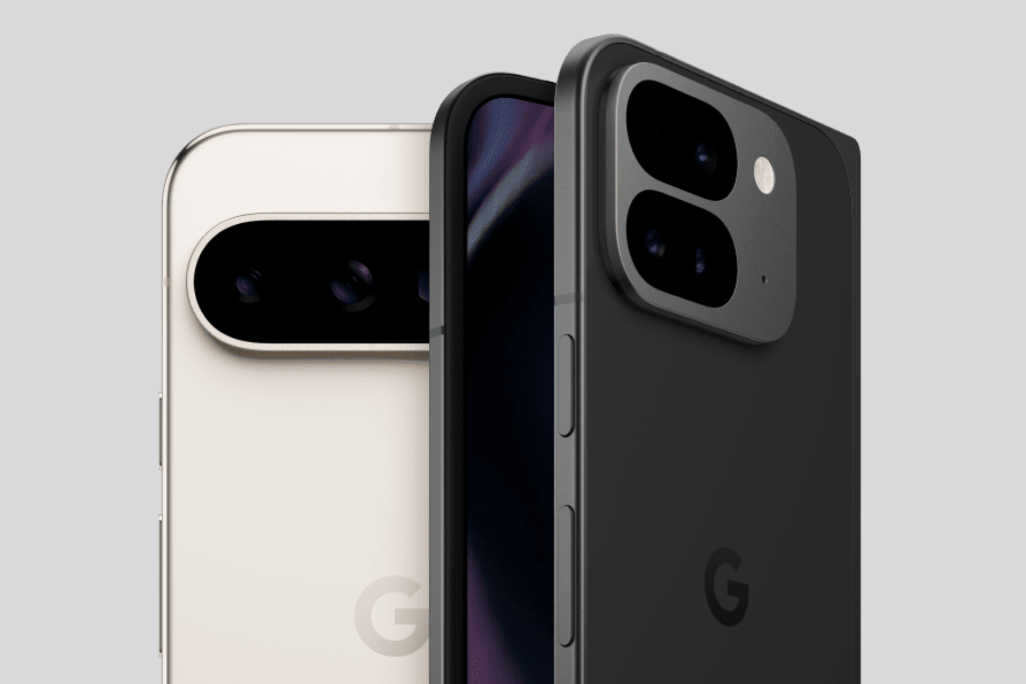 Image of the Pixel 9 Pro in Porcelain and Pixel 9 Pro Fold in Obsidian finishes.