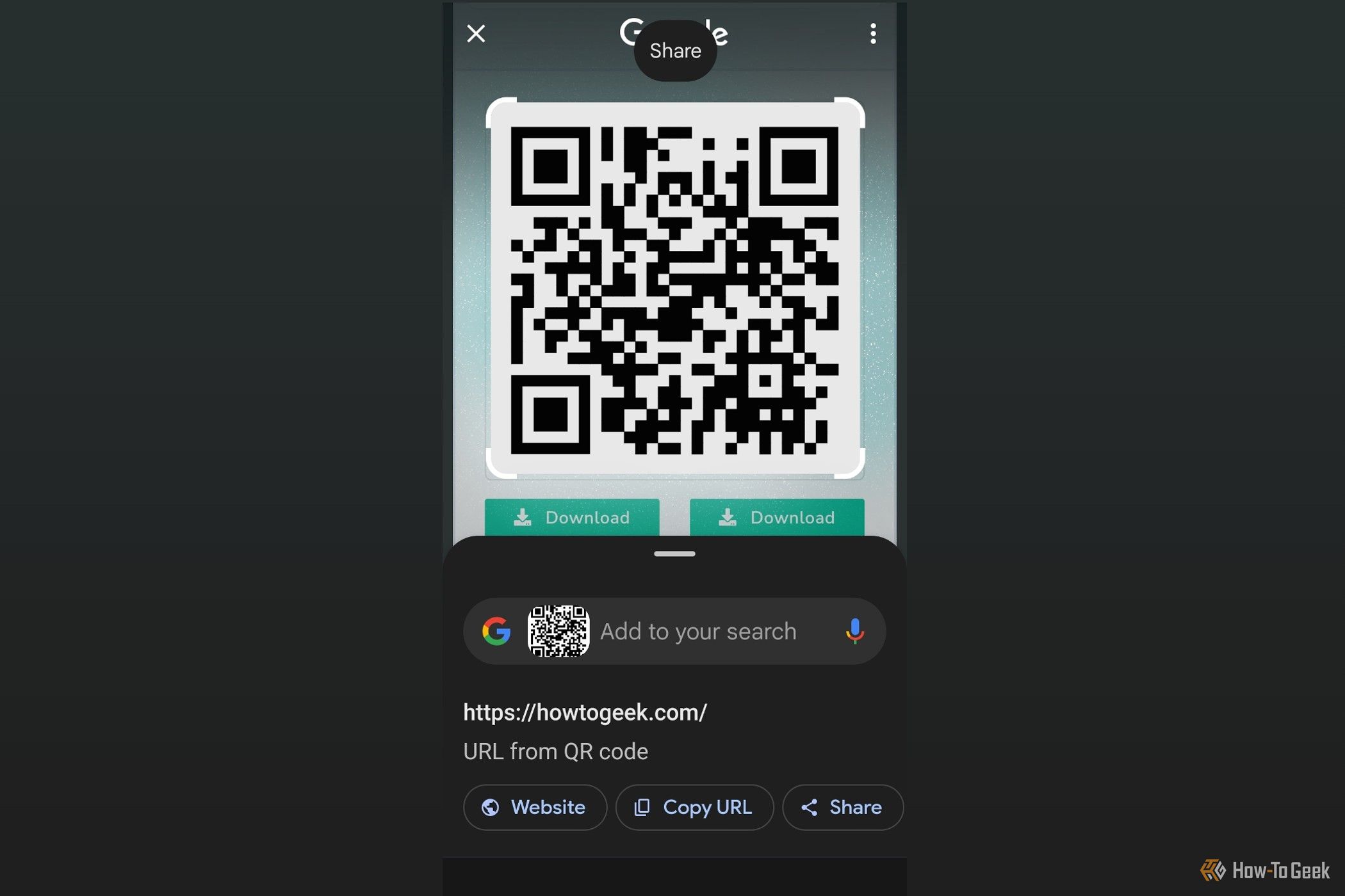 QR code highlighted by Circle To Search that goes to How To Geek