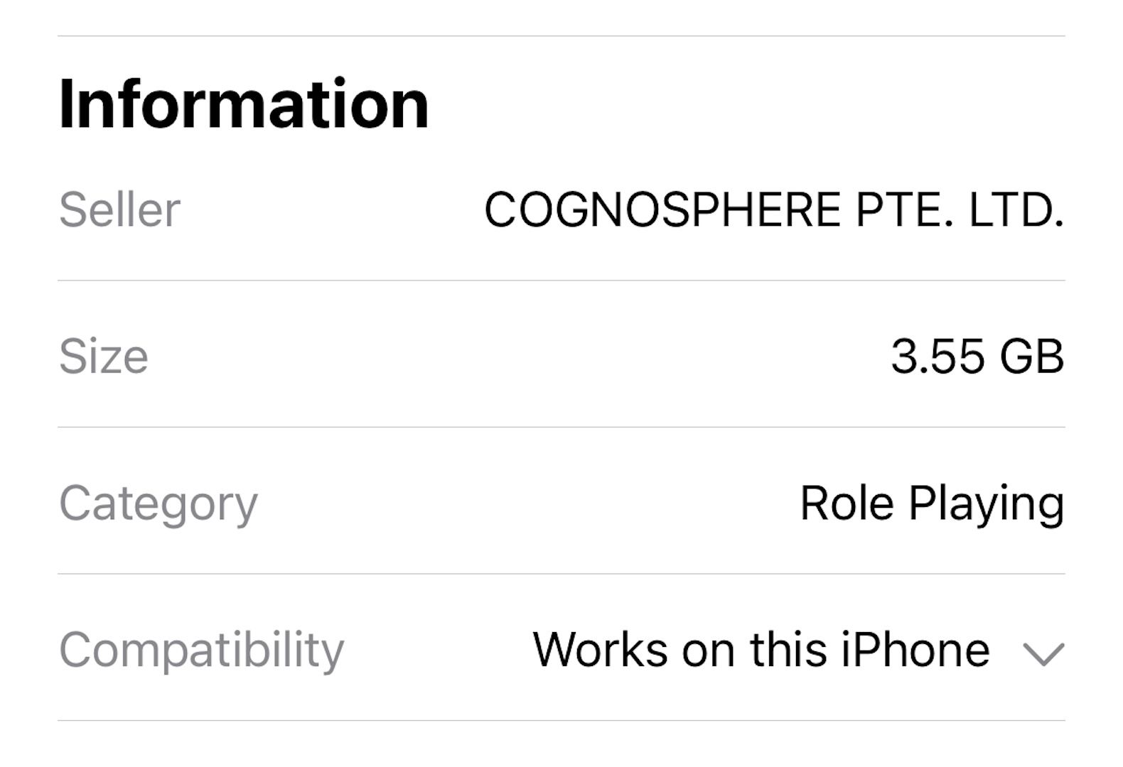 App file size info on the iOS App Store.