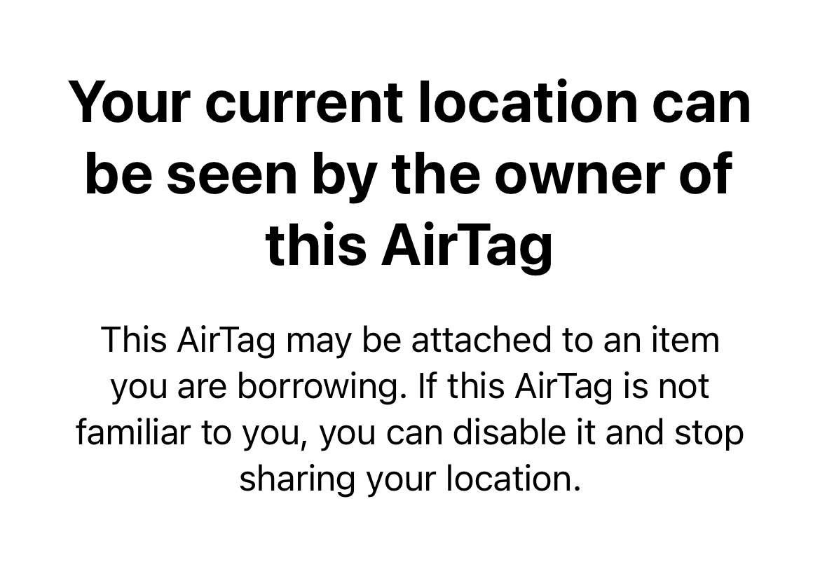 AirTag privacy warning in iOS.