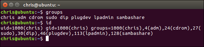 Checking what groups there are, and what their numerical IDs are.