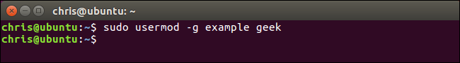 Changing the Geek user's primary group to example.