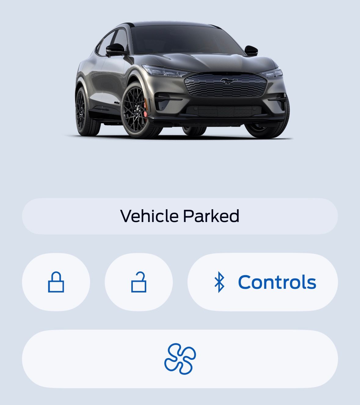 Ford Mustang Mach-E app open to vehicle control page.