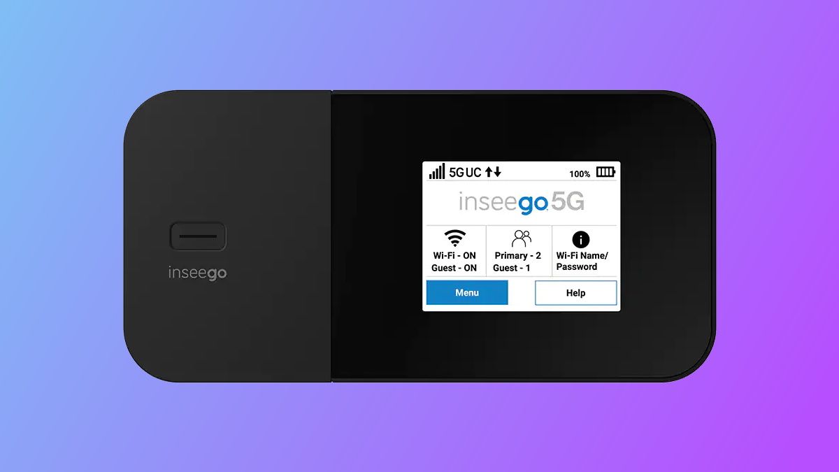 Inseego MiFi X PRO 5G on blue and purple background