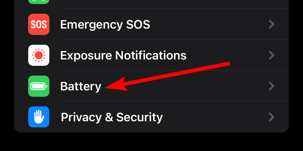 The "Battery" option in the Settings on iPhone.