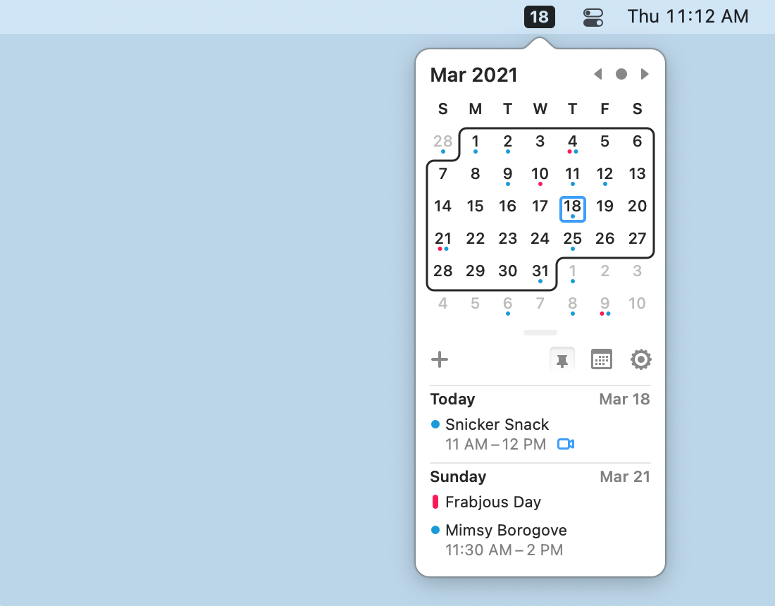 Itsycal menu bar calendar for MacOS.