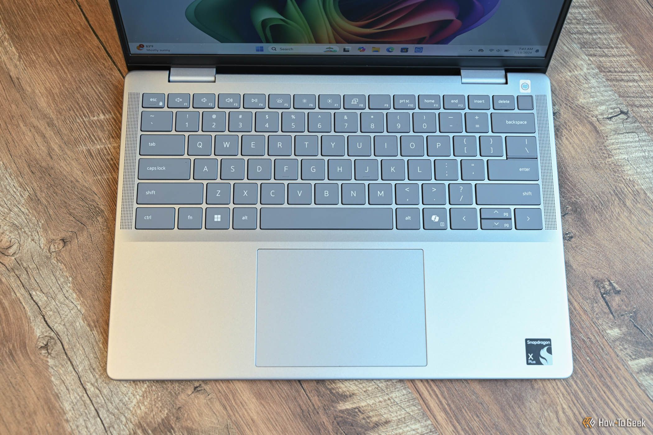 Keyboard and trackpad of the Dell Inspiron 14 Plus.