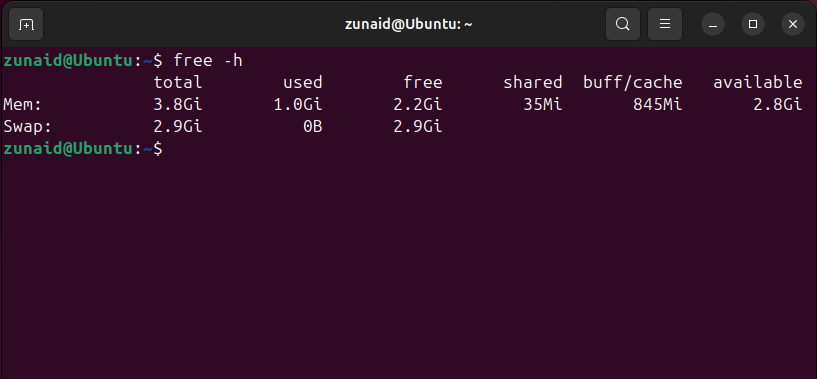 Linux RAM usage in a human readable format using the free command.