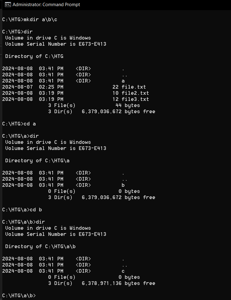 Using mkdir to create nested directories in Windows.