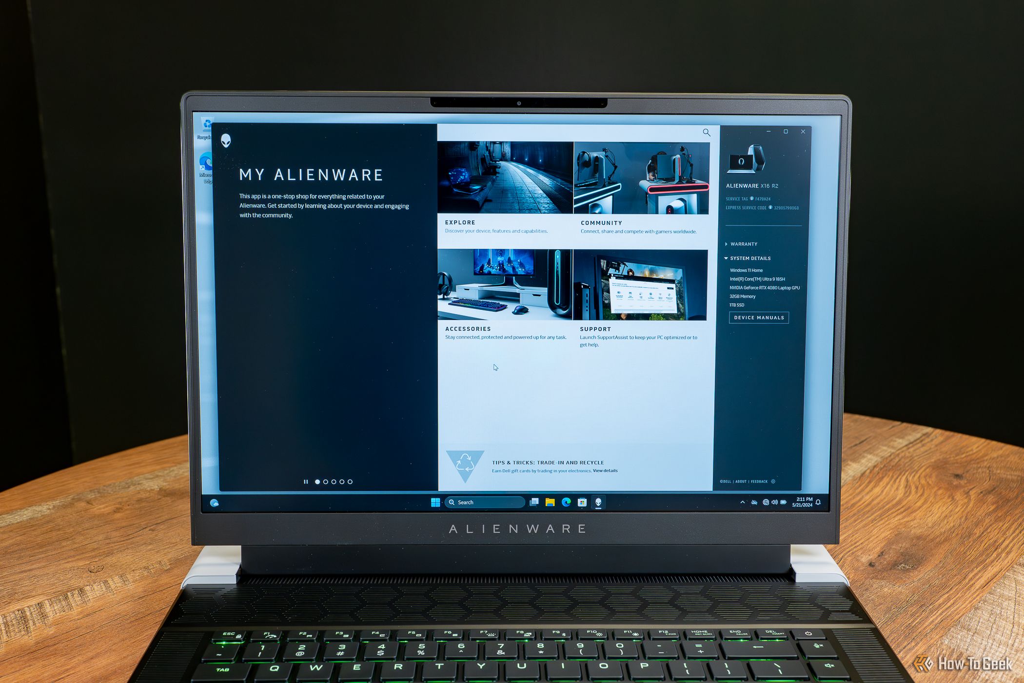 The Alienware app open on the PC.