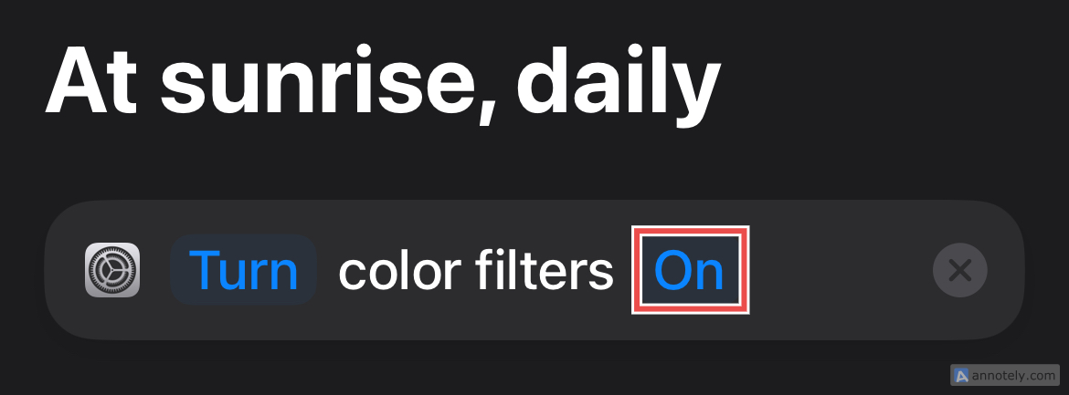 Shortcut automation switching on Color Filters.