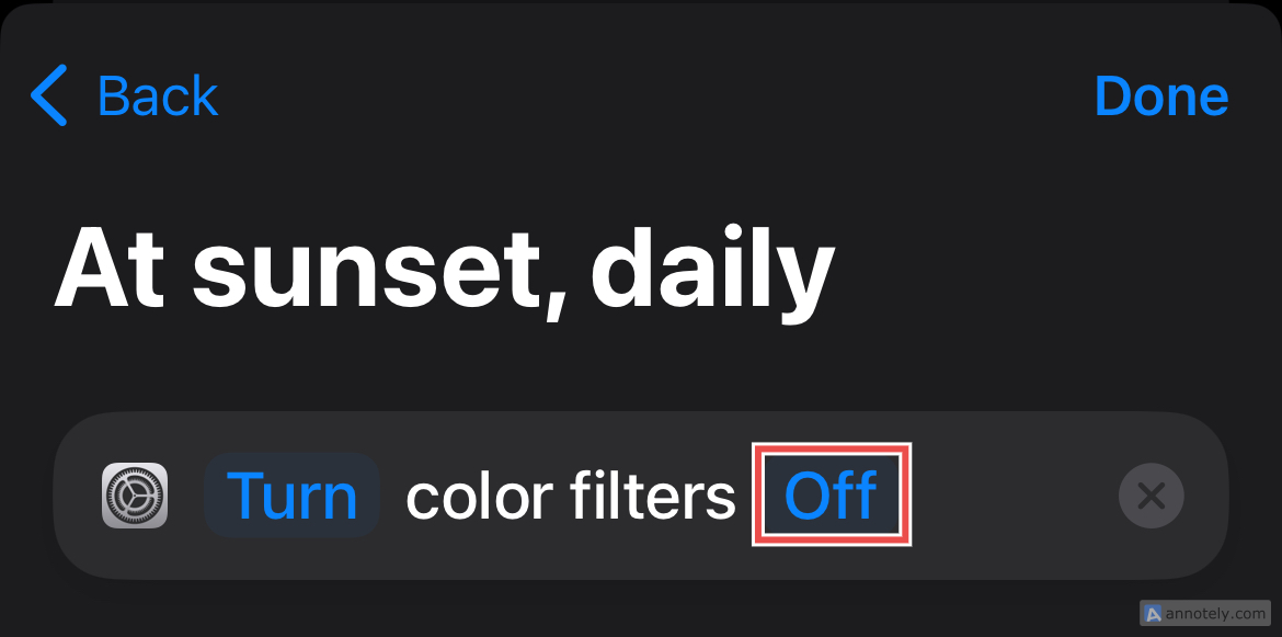 Shortcut automation switching off Color Filters.