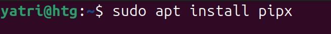 terminal window showing 'sudo apt install pipx' command